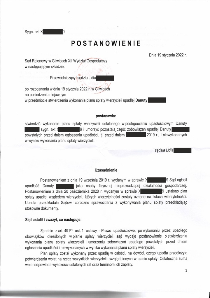 Postanowienie sądu o ogłoszeniu upadłości 5
